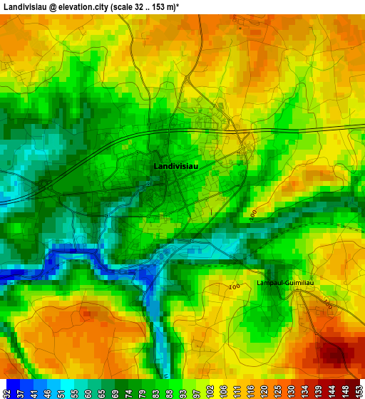 Landivisiau elevation map