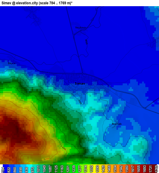 Simav elevation map