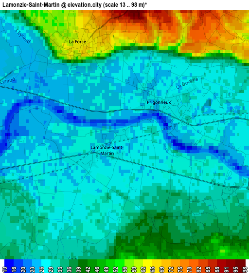 Lamonzie-Saint-Martin elevation map