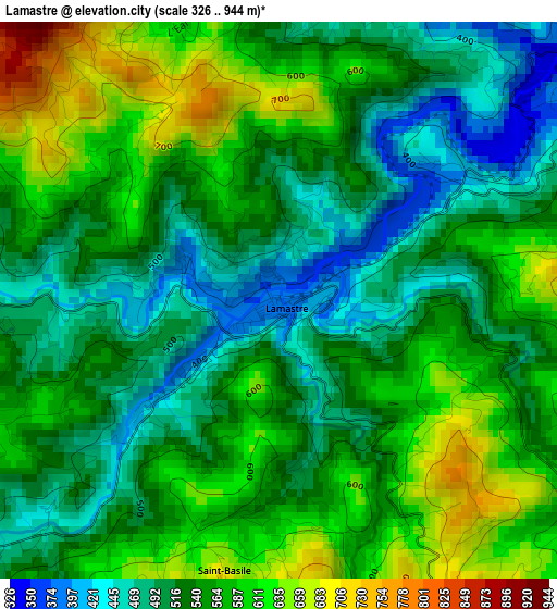 Lamastre elevation map