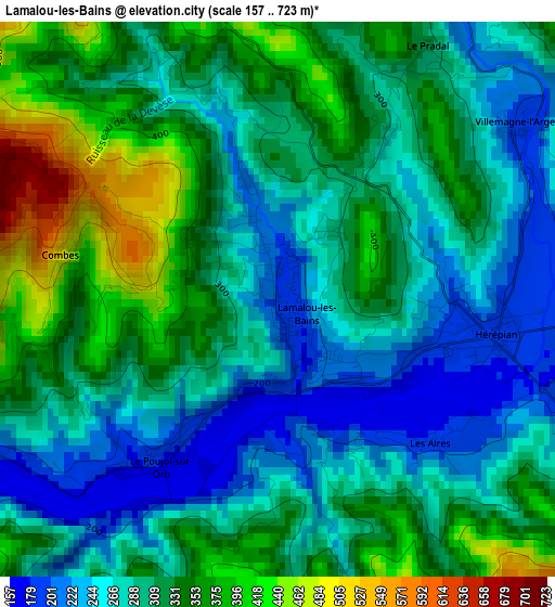 Lamalou-les-Bains elevation map