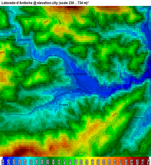 Lalevade-d’Ardèche elevation map