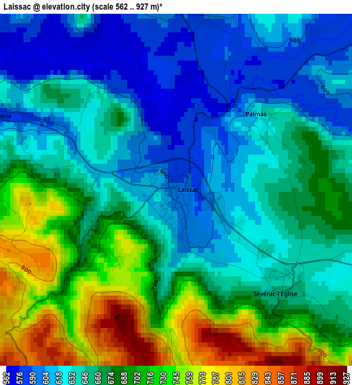 Laissac elevation map