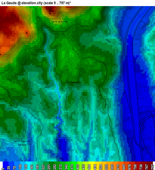 La Gaude elevation map