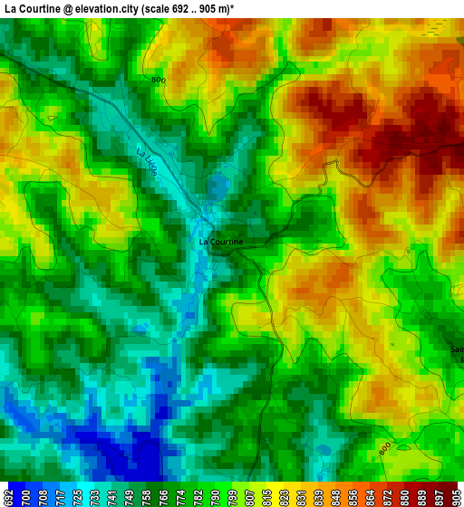 La Courtine elevation map