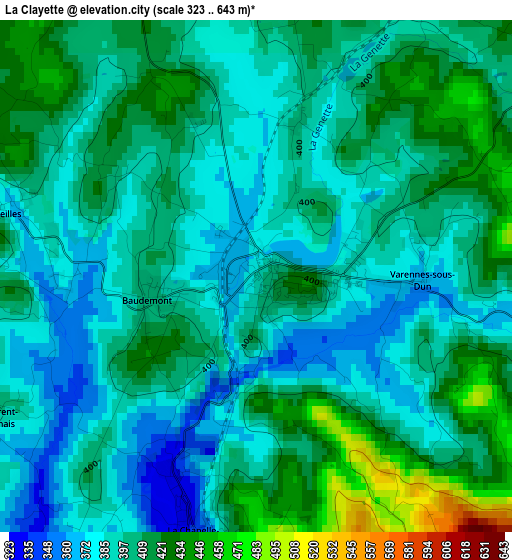 La Clayette elevation map