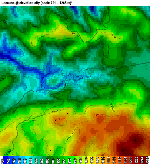 Lacaune elevation map