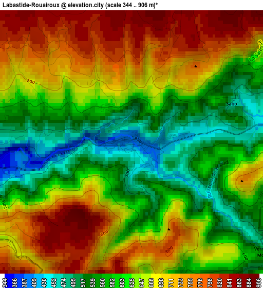 Labastide-Rouairoux elevation map