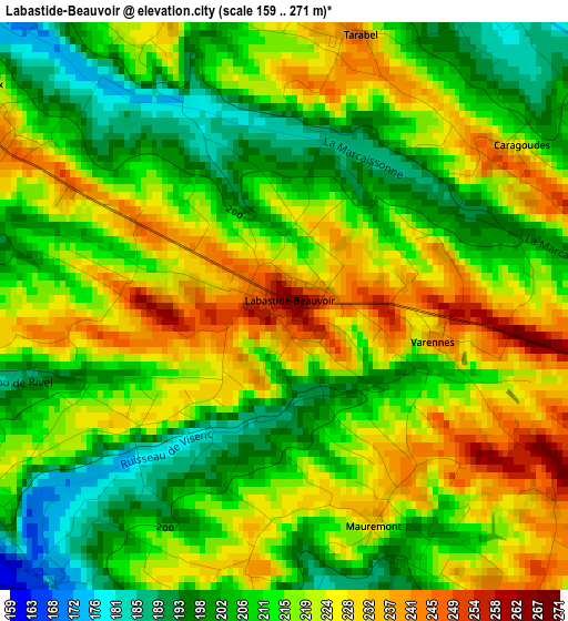 Labastide-Beauvoir elevation map