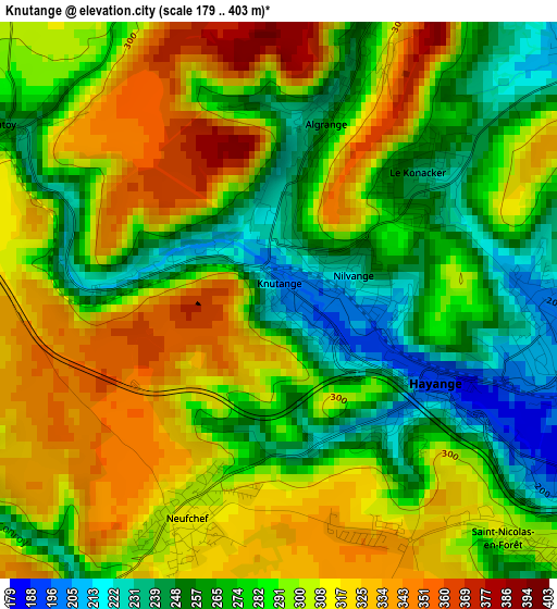 Knutange elevation map