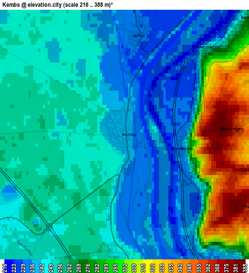 Kembs elevation map