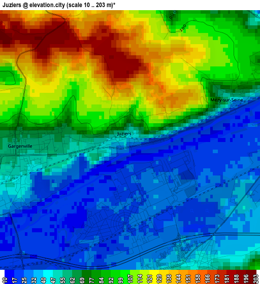 Juziers elevation map