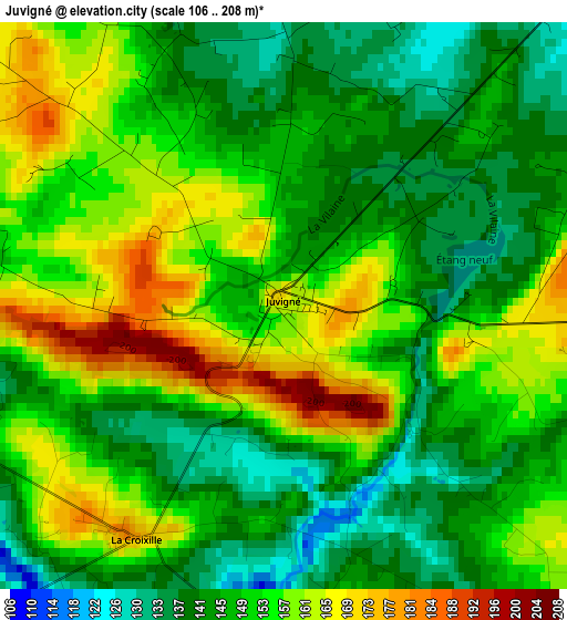 Juvigné elevation map