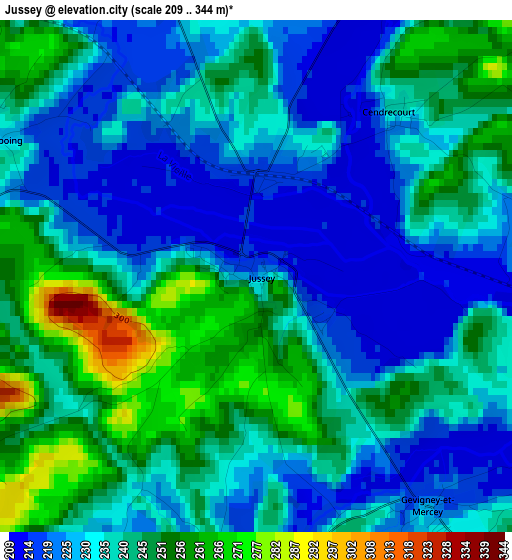 Jussey elevation map