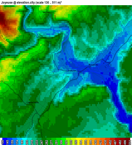 Joyeuse elevation map