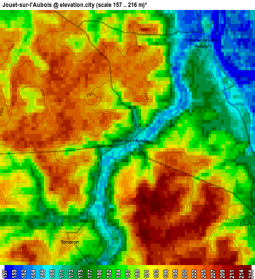 Jouet-sur-l'Aubois elevation map