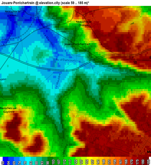 Jouars-Pontchartrain elevation map