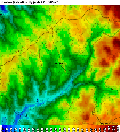 Jonzieux elevation map