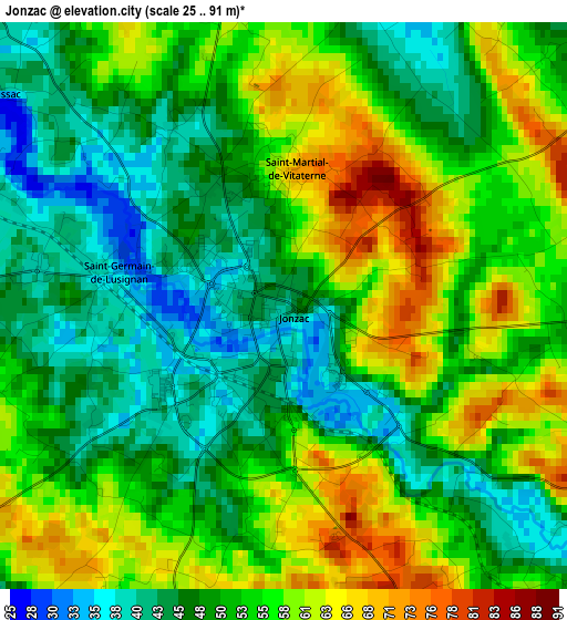 Jonzac elevation map