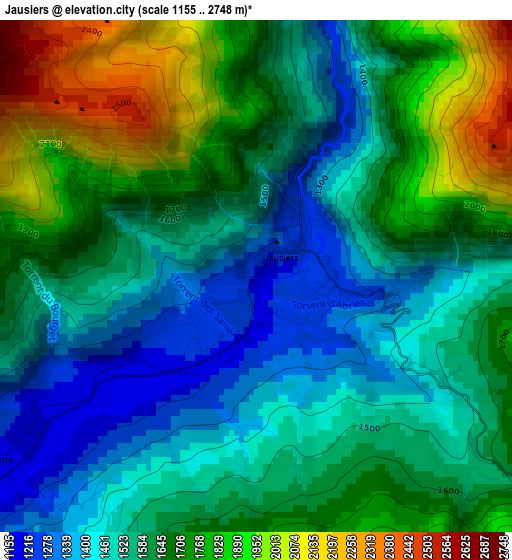 Jausiers elevation map