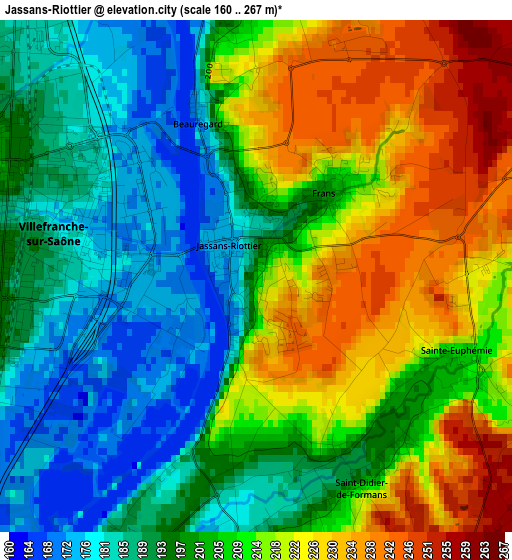 Jassans-Riottier elevation map