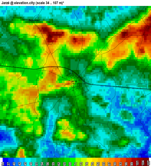 Jarzé elevation map