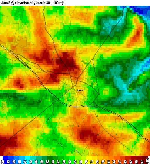 Janzé elevation map