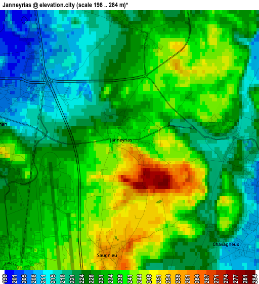 Janneyrias elevation map