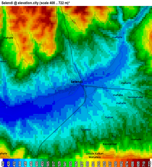 Selendi elevation map