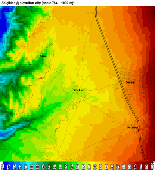 Selçikler elevation map