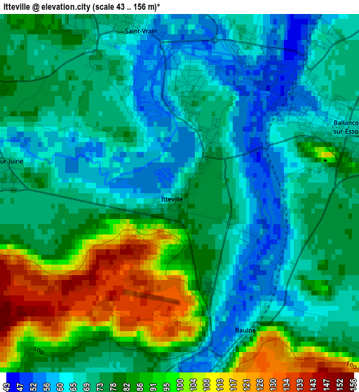 Itteville elevation map