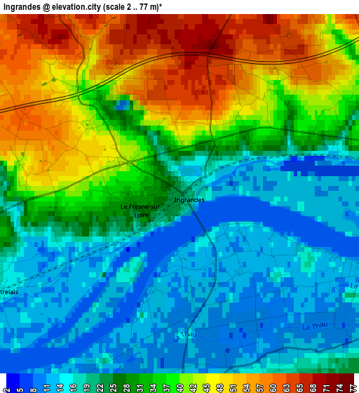 Ingrandes elevation map