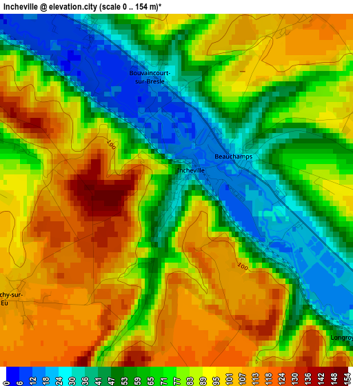 Incheville elevation map