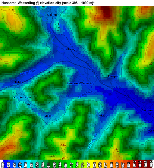 Husseren-Wesserling elevation map