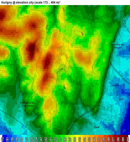 Hurigny elevation map