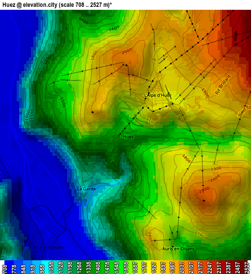 Huez elevation map