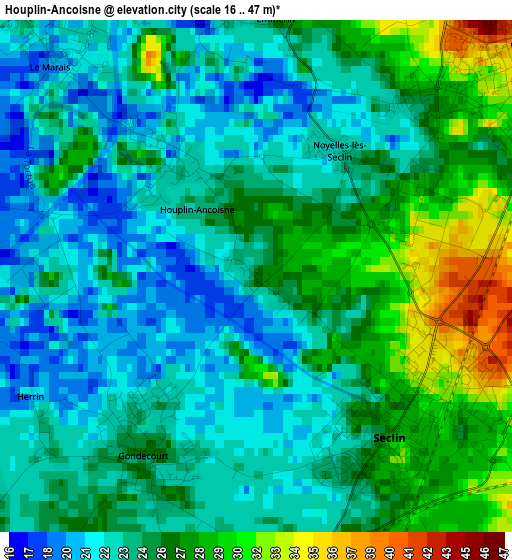 Houplin-Ancoisne elevation map