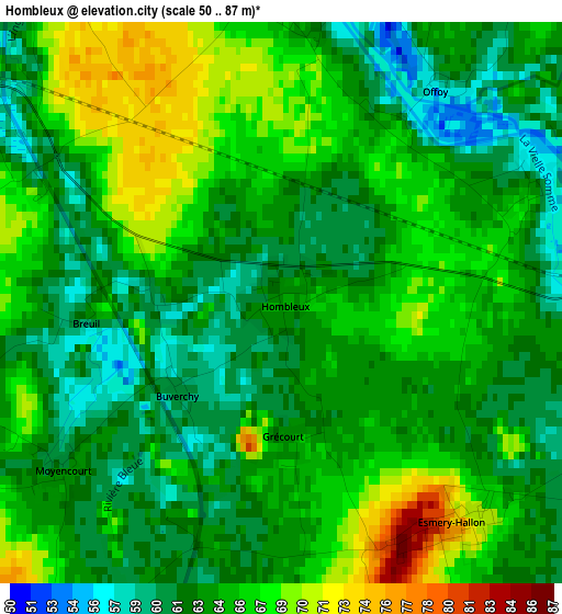 Hombleux elevation map