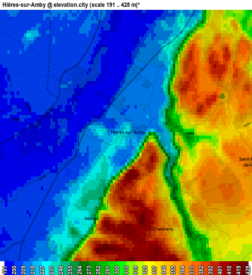 Hières-sur-Amby elevation map