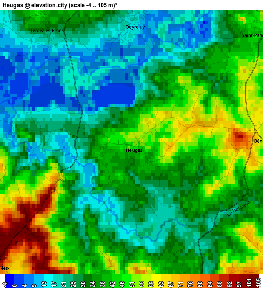 Heugas elevation map