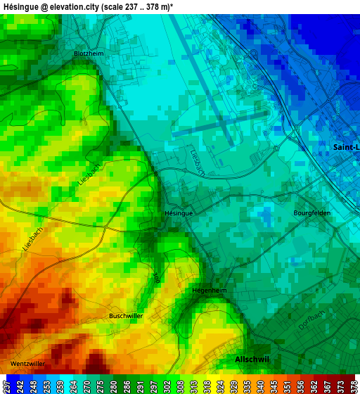 Hésingue elevation map