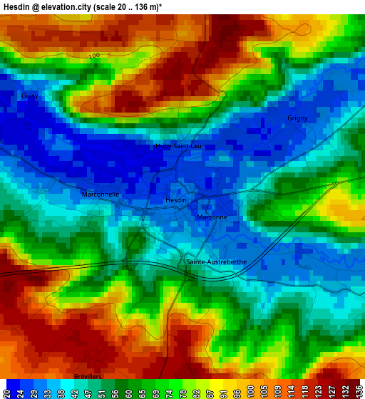 Hesdin elevation map