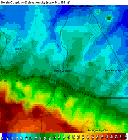 Hersin-Coupigny elevation map