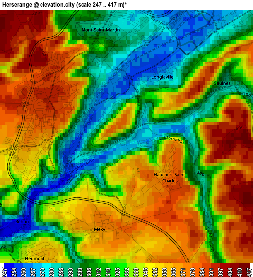 Herserange elevation map