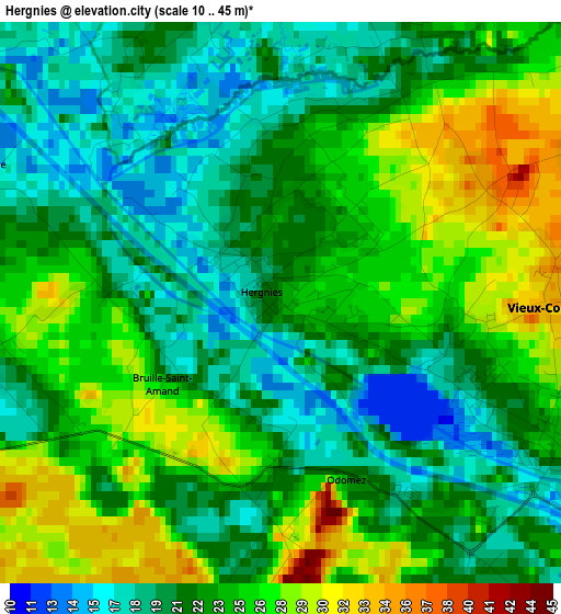 Hergnies elevation map