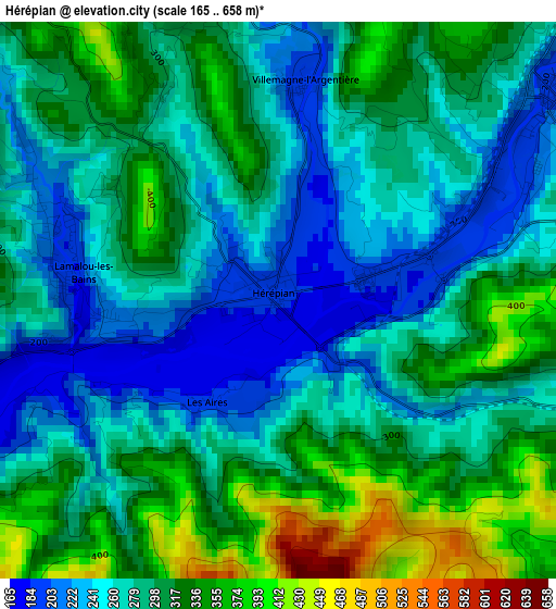 Hérépian elevation map