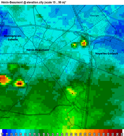 Hénin-Beaumont elevation map