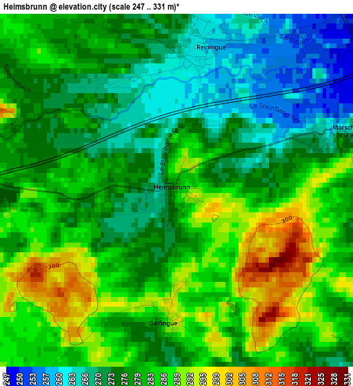 Heimsbrunn elevation map