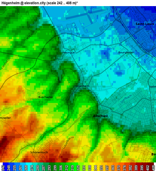 Hégenheim elevation map