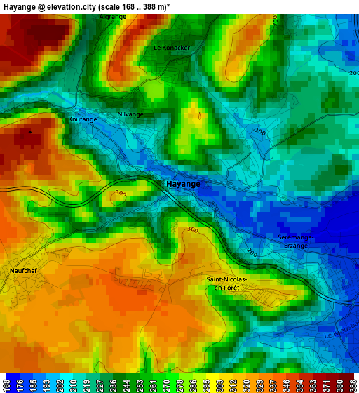 Hayange elevation map